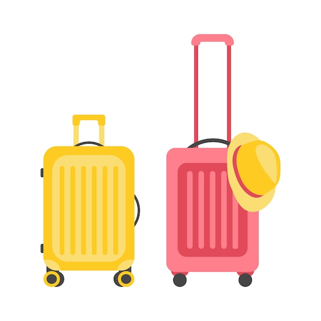 Travel Suitcases and summer Hat Vacation concept