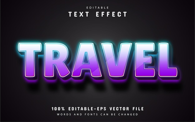 Travel text, editable purple glow text effect