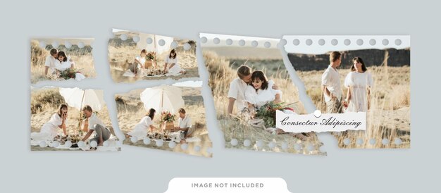 Vector travel torn photo film frames moodboard mockup