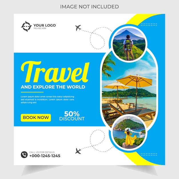 Travel and tour social media post template Premium