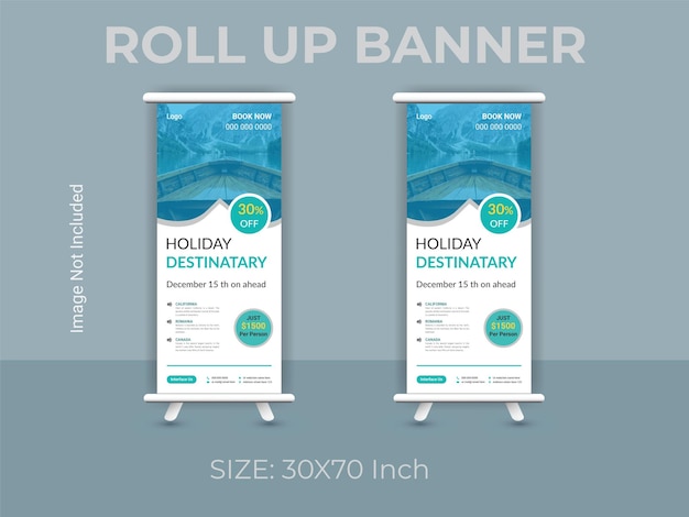 Travel tourism advertisement roll up banner template, marketing standee banner layout