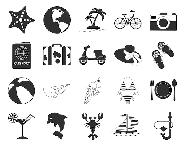 Travel and tourism set of 20 icons signs of vocation for web application development websites infographics design elements stock vector