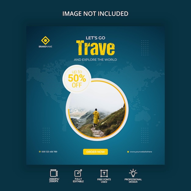 Travel and tourism tour instagram post banner or social media post template