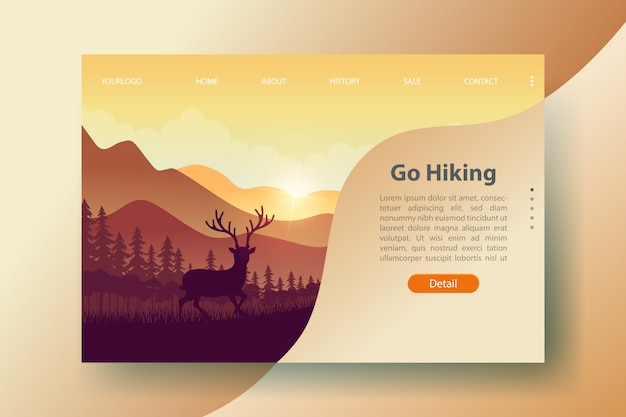 Vector travel and tourism website template for adventure hiking webdesign.