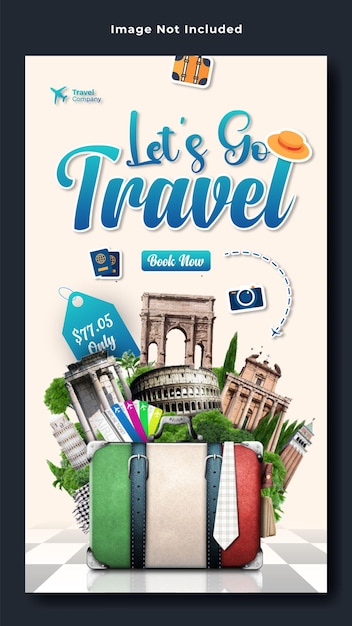 Vector travel tours advertising instagram story template design