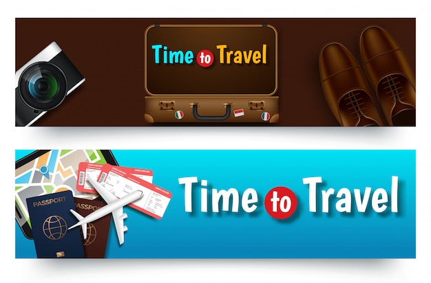 Travel tours banner template, horizontal advertising business banner