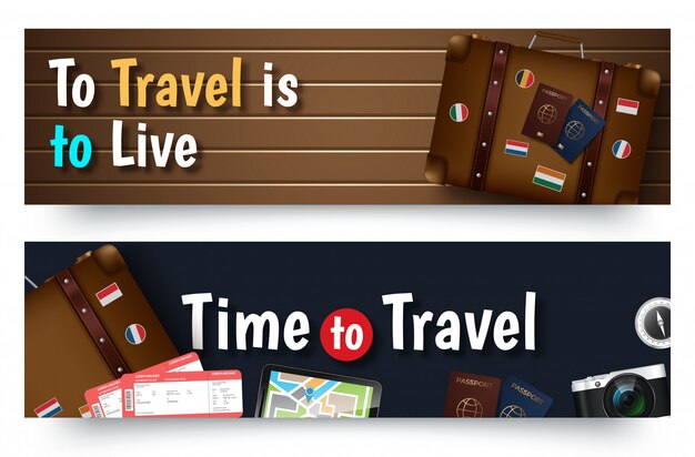 Vector travel tours banner template, horizontal advertising business banner