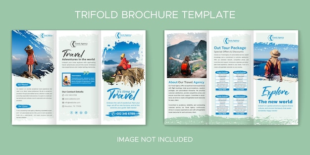 Travel trifold brochure template with brush strokes