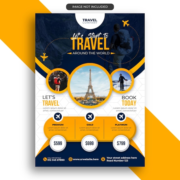 Travel or trip A4 flyer design vector premium vector template