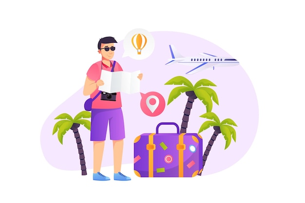 Travel vacation concept in flat style with people scene