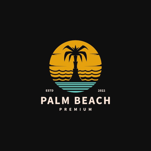 Travel or vacation logo design with tree palm and beach silhouette for hotel or restaurant logo design