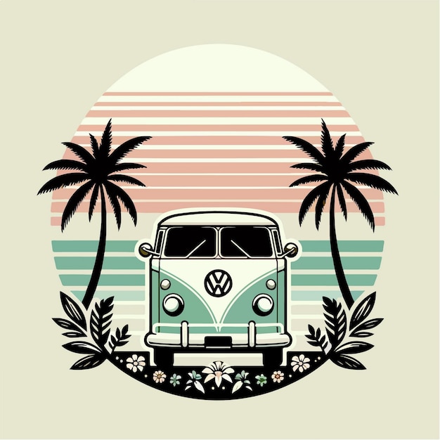 travel van illustration retro