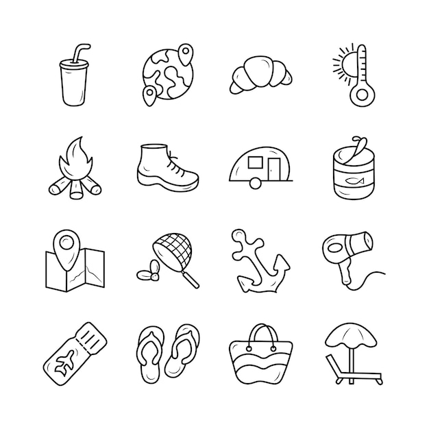 Travel Vector Outline Hand Draw icon Set 1