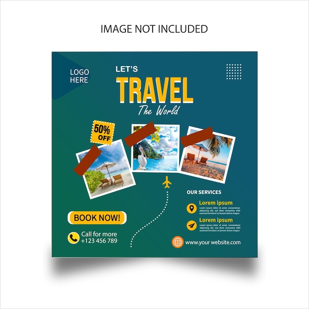 Travel the world social media template design post