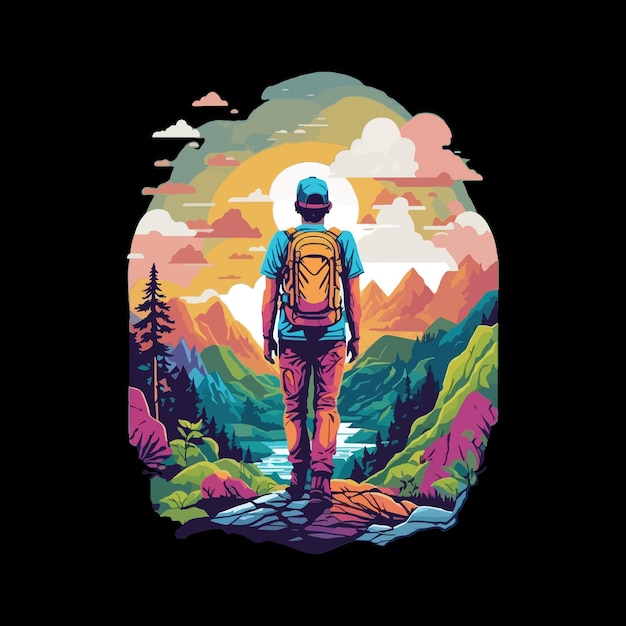 Vector traveler boy in mountain t shirt design illustrations