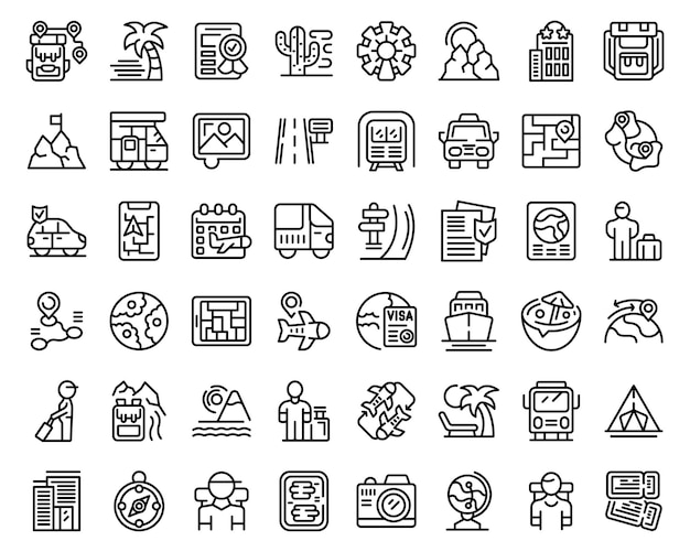 Traveler icons set outline vector Travel hotel