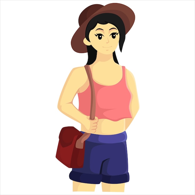 Traveler with Bag Character Design Illustration