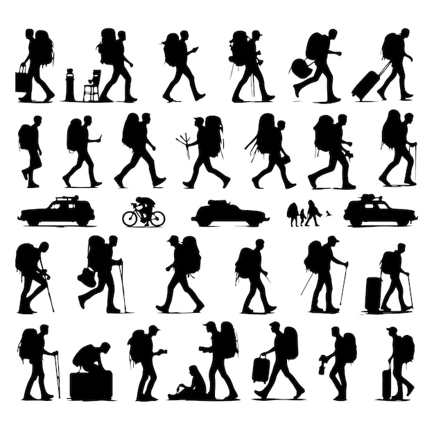 Traveler with Travel Suitcase silhouette vector illustration