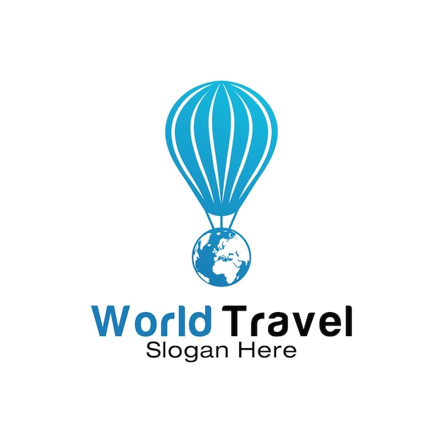 Traveling logo design, combine balloon air with earth maps symbol