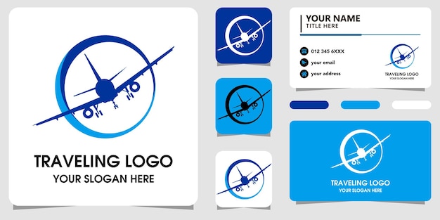 Traveling logo with line art and bussiness card