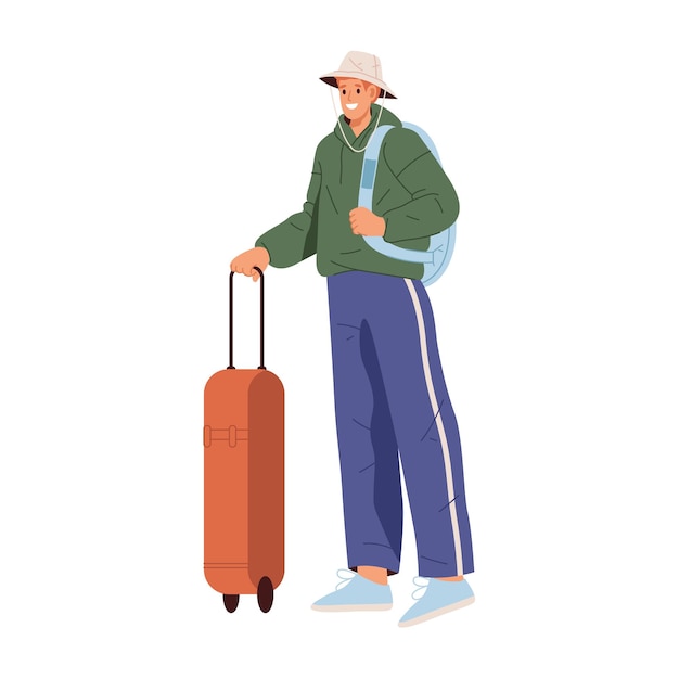 Vector traveling man with luggage walking passenger