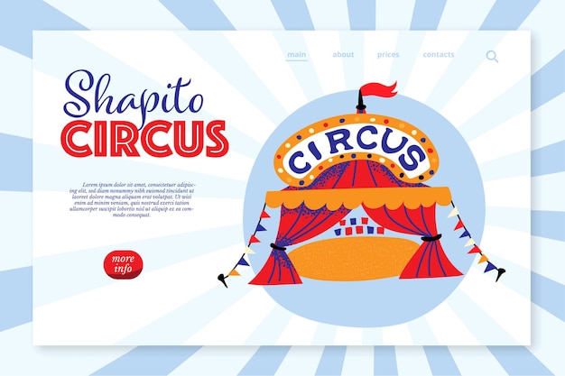 Travelling roving circus performance Welcoming landing page with text place