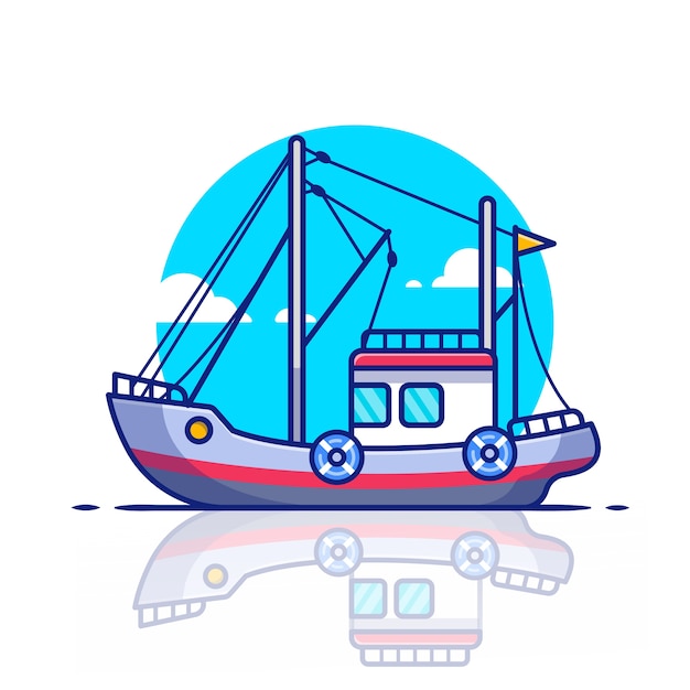 Trawler Boat   Icon Illustration. Water Transportation Icon Concept   .   