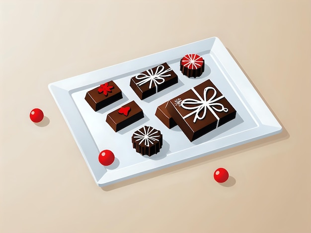 Vector a tray of chocolates with a white tray with a red cherry on it