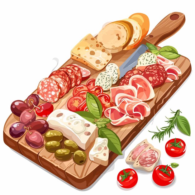 Vector a tray of food including meat cheese and vegetables