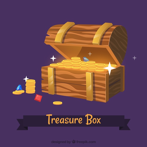 Treasure box background with gold and diamonds