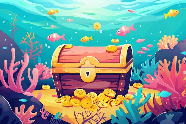 Vector treasure chest filled with gold coins