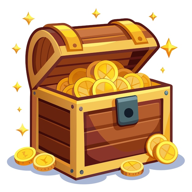 Vector treasure chest with gold coins clipart vector art and illustration