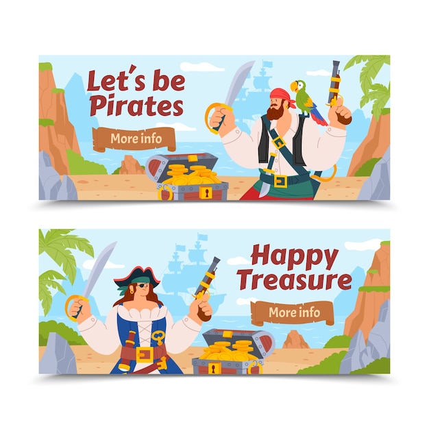 Treasure map hand drawn banner set