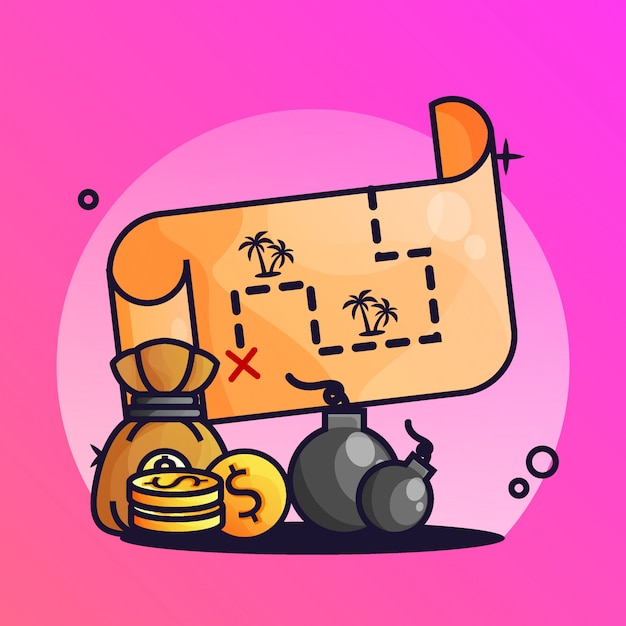 Treasure map With Bomb Gradient Illustration