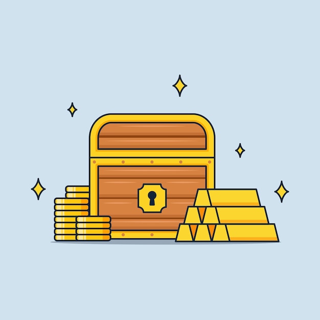 Treasure pile of gold bars jewelry exchange cartoon design concept vector icon illustration isolated