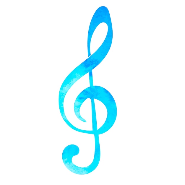 Treble clef blue watercolor silhouette isolated vector