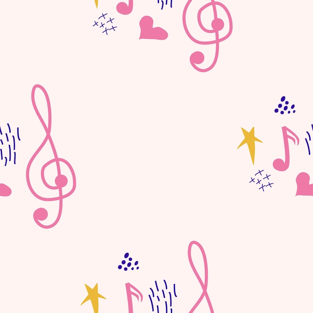 Treble clef notes heart stars abstract elements seamless pattern in pink blue pastel colors Music backdrop