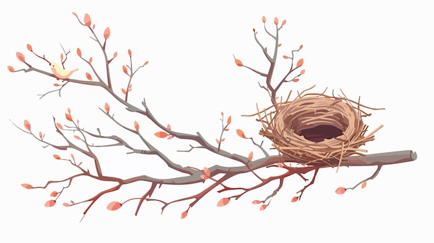 Vector tree branch flat icon with bird nest vector illustration