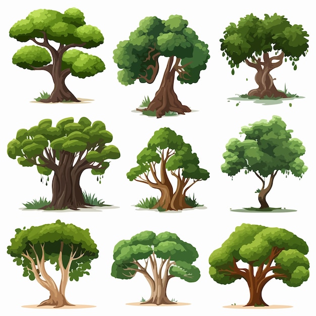 Tree Element Set on White Background Vector Cartoon Illustration