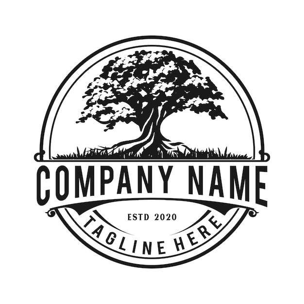 tree emblem in a circle vintage retro logo design concept