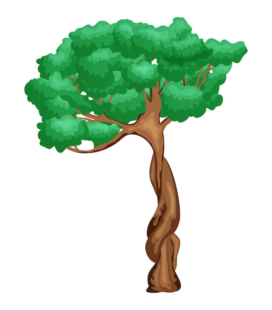 Tree of green color on a white background in cartoon style. Vector stock illustration. isolated.