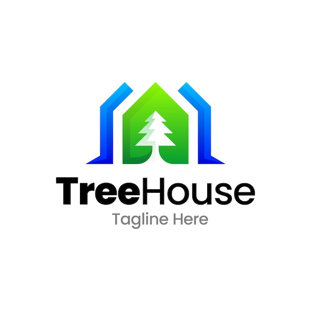 Tree green house gradient logo design