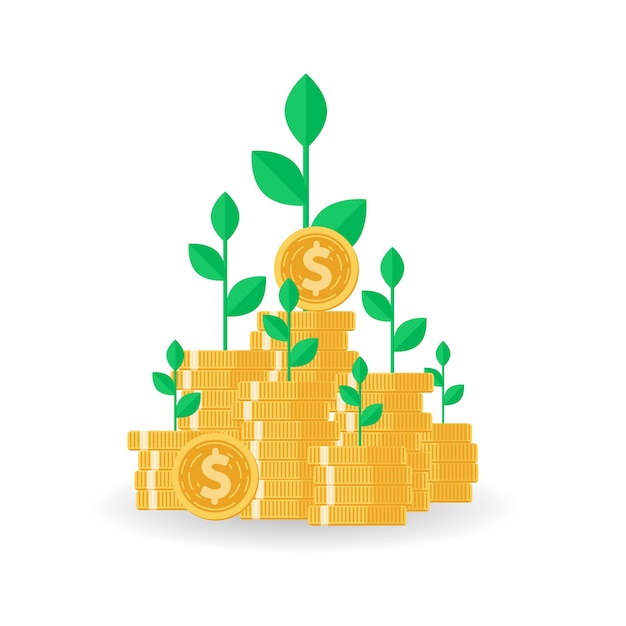 Tree growing on coins stack with Mutual fund