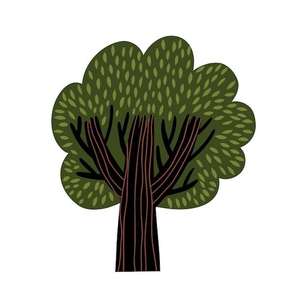 Tree hand drawn in flat style vector childrens illustration