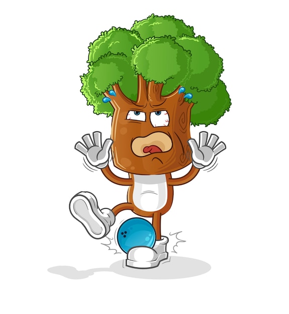 Vector tree head cartoon hiten by bowling. cartoon mascot vector