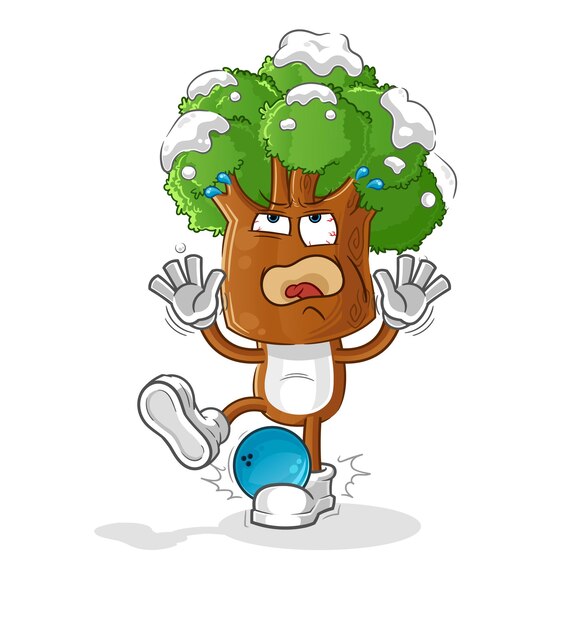 Vector tree head cartoon hiten by bowling cartoon mascot vector