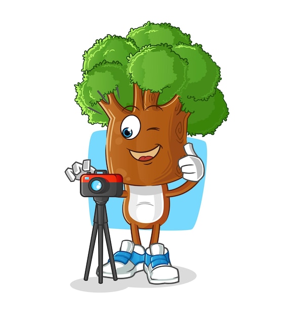 Tree head cartoon photographer character cartoon vector