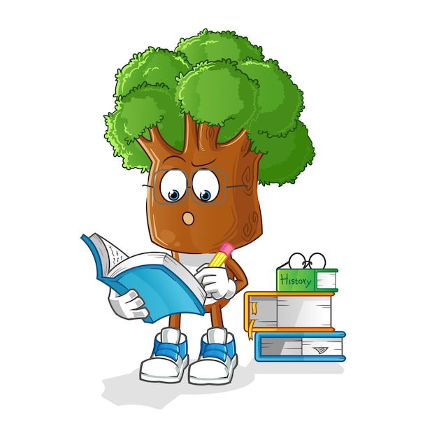 Tree head cartoon studying mascot cartoon vector