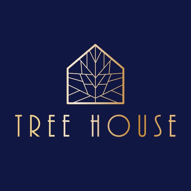 Vector tree in house abstract logo template. tree house logo design. real estate logotype.