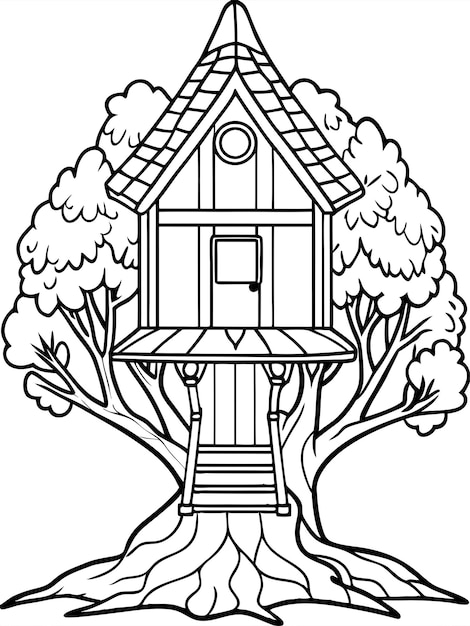 Vector tree house coloring page whimsical designs for creative kids